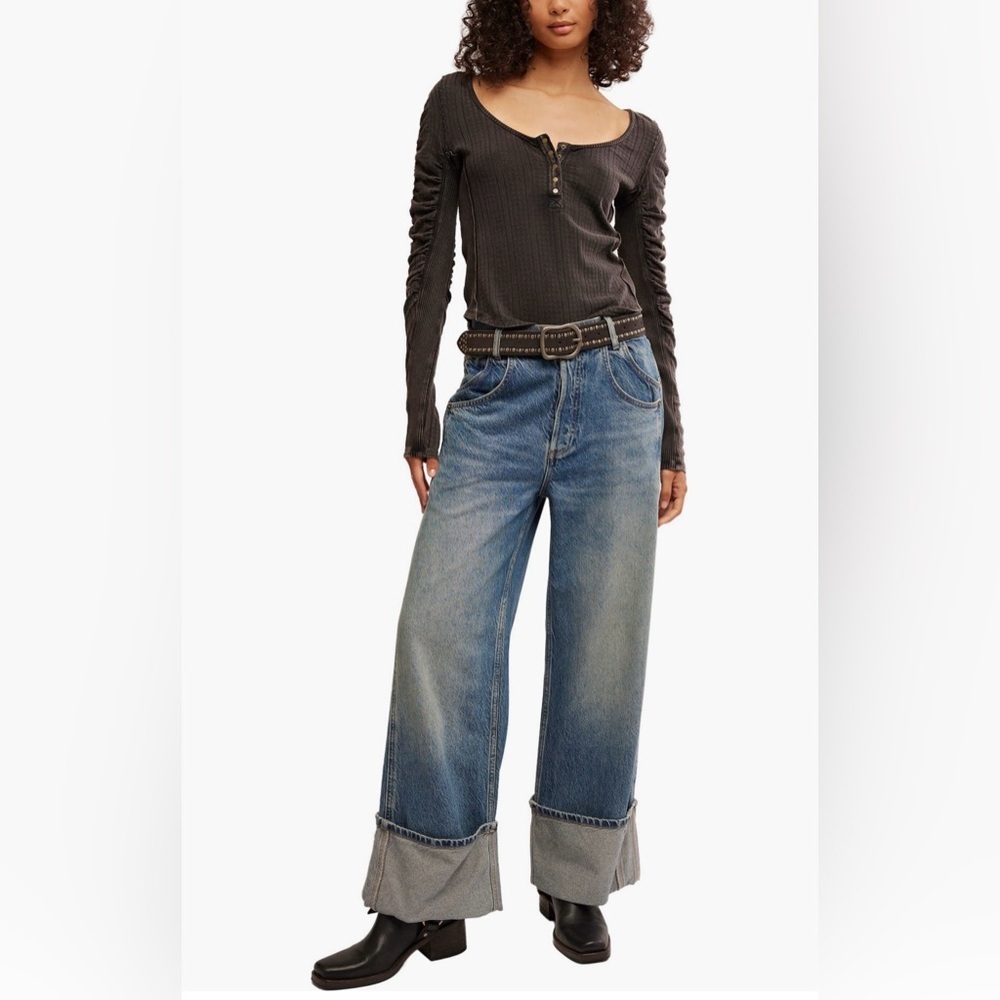 Free People We The Free Hope POINTELLE Henley Charcoal Black Top NWT M L XL - Picture 5 of 15